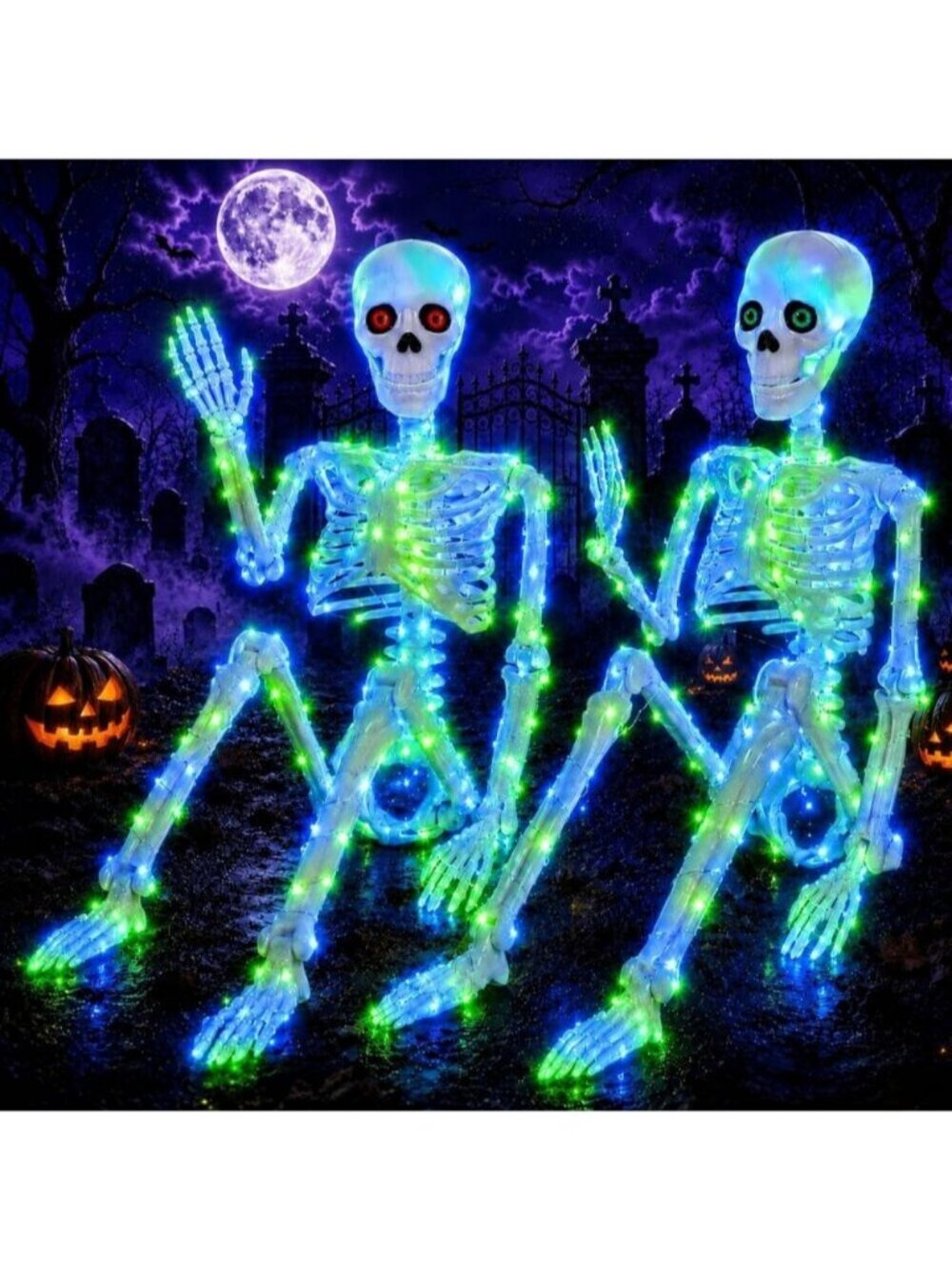 36" Halloween Skeleton 2 Pack with Eye (Orange Purple Light) Decor Haunted House